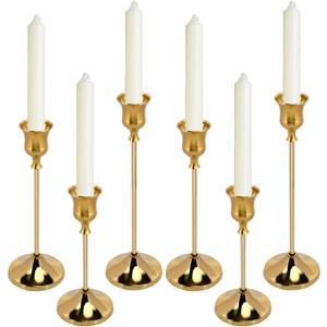Gold Candlestick Holders Set of 6, 3 Heights Metal Taper Candle Holders with Wide Base and Non-Slip Pads, Detachable Vintage Candle Stick Holders for Table Centerpieces, Wedding and Holiday Decor