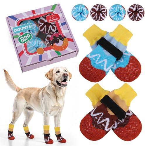 EXPAWLORER 4 Pcs Anti Slip Dog Socks for Prevent Licking Paws, Snow Winter Dog Boots & Paw Protectors, Dog Booties for Hardwood Floor, Dog Shoes for Small Senior Dogs