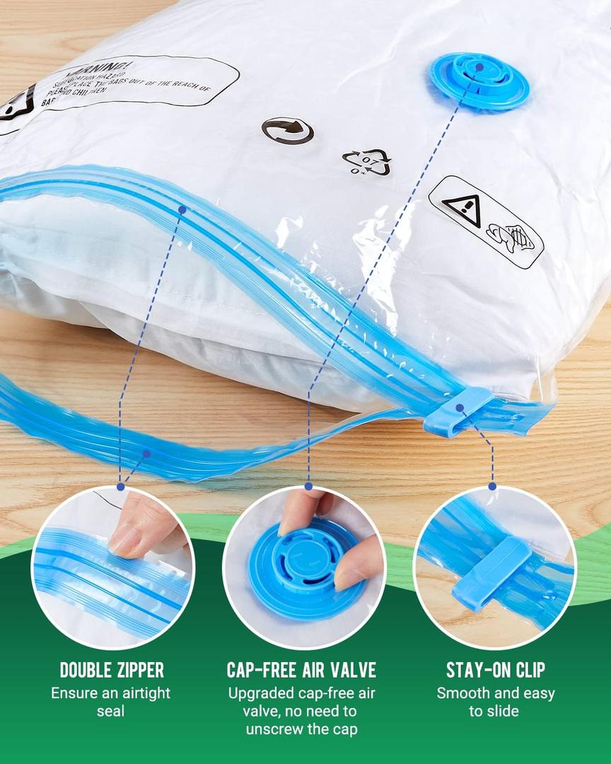 Vacuum Storage Bags, 10 Pack Jumbo Size（40"x28"） Reusable Compression Space Saving Bag for Clothes, Bedding, Mattress, Blankets, Pillows, Comforters, Travel, White