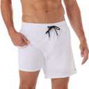 BRISIRA Mens Swim Trunks Swim Shorts Quick Dry 5 inch Inseam Beach Shorts with Compression Liner and Zipper Pocket (36, White)