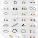Hanging Jewelry Organizer for Closet with Swiveling Hanger, 17 x 30 In, 80 Clear Pockets Jewelry Organizer Hanging for Jewelries, Earrings, Accessories (Beige) (1, White)