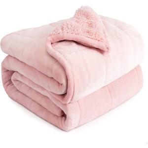 Cottonblue Weighted Blanket Queen Size 15lbs, Sherpa Weighted Blankets for Adults, Fuzzy Soft Flannel Bedding Blanket Throw, Cozy Plush Blanket for Sofa Bed, 60 x 80 inches, Blush Pink