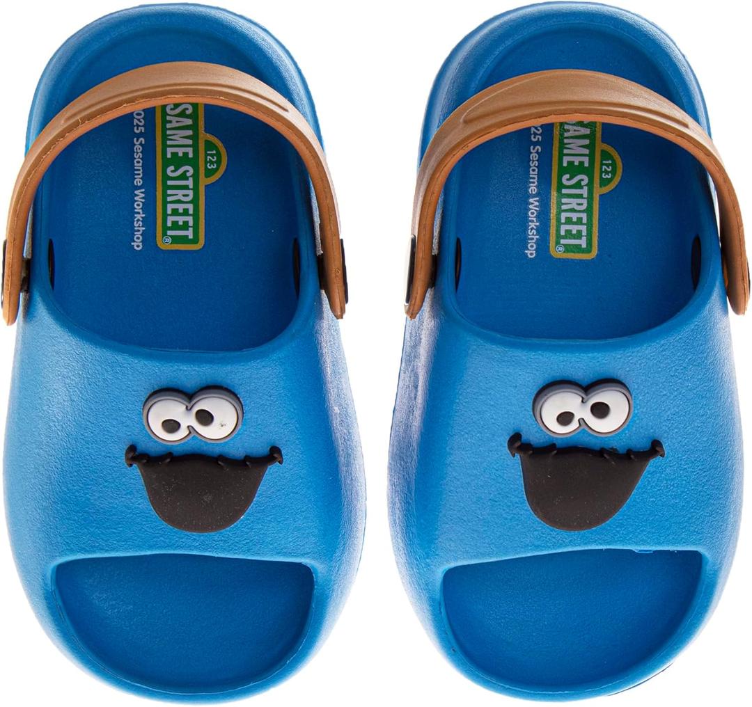 Sesame Street Clog Sandals with Backstrap - Open Toe Slides for Kids Girls and Boys - Sesame Sandal Slip-On Clogs Water Resistant (Sizes: 3-4 Infant / 5-10 Toddler / 11-12 Little Kid) (Blue - Cookie Monster)