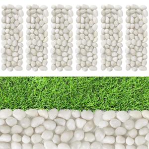 River Rock Stepping Stones Outdoor for Garden Walkway, 6 Pcs 12" L x 4" W Rectangle Shape Paver Step Stones Polished Pebble River Stone Mat for Yard Lawn Patio Pathway Walk Way - White