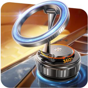 2026 Ultimate Vacuum Magnetic Car Phone Holder 109+LBS Super Strong Suction & 2800+GF Magnetic Grip, 360 Rotation Dashboard/Windshield/Mirror Mount for iPhone 1217&Samsung, Quick Lock, Black