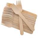Disposable Wooden Forks -Pack of 100, 6.5" Length-Biodegradable, Natural Wooden Utensils, Great for Parties,Camping,Weddings&Dinner Events (Forks)