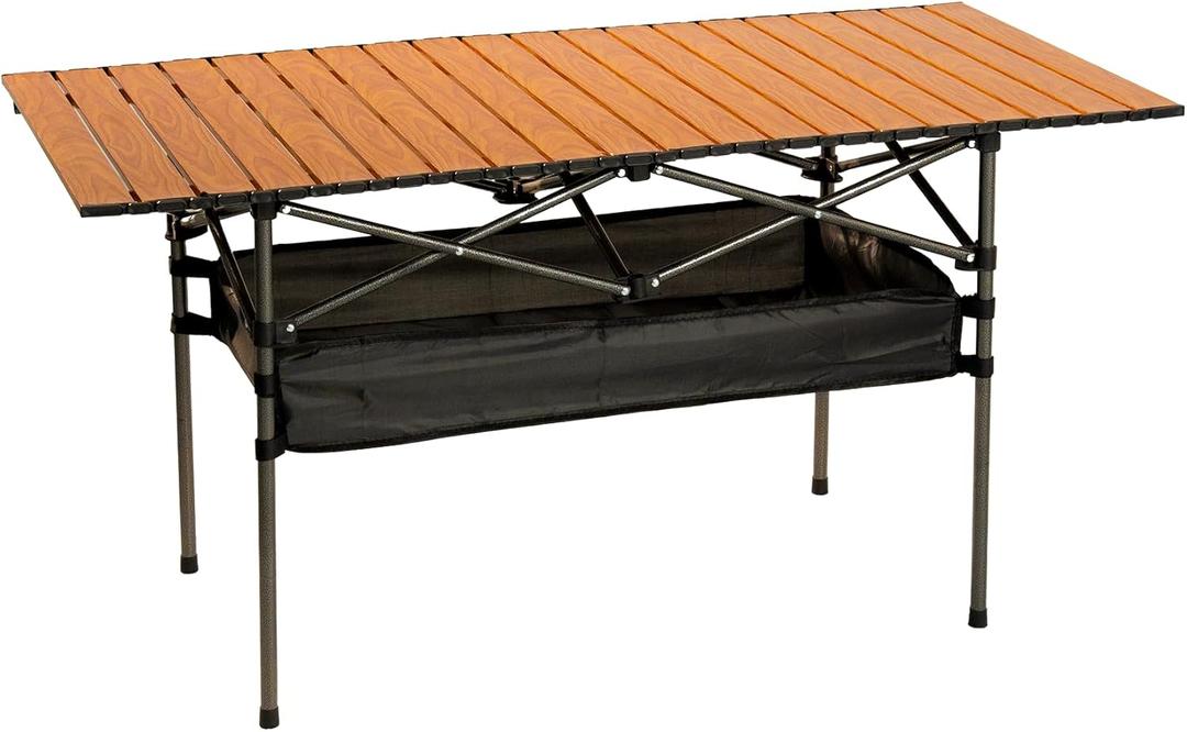 Outdoor Folding Table, 7.93LBS Ultralight Camping Table with Built-in Storage & Carry Bag, 225LBS Heavy Duty Aluminum Tabletop Carbon Steel Frame for Camping, Picnic, Beach, BBQ
