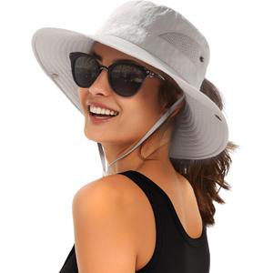 FURTALK Womens Sun Hat with Ponytail Hole Beach Hiking Summer Wide Brim UPF 80+ Outdoor Protection Foldable Bucket Hat (Gray)