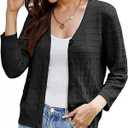 GRACE KARIN Women Lightweigt Cardigan, 2026 Spring 3/ 4 Sleeve Crochet Sweaters, Summer Cropped Knit Trendy Shrug Tops Black L
