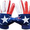 Battle Sports Back of Hand Wide Receiver Football Gloves, Ultra-Tack Sticky & Grip, No Slip - Adult & Youth (Adult XX-Large, Texas Flag)