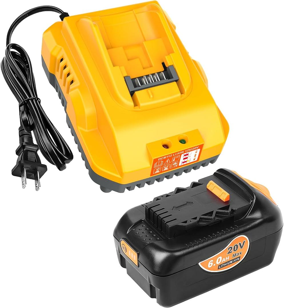 Genuine Capacity 20V Max Replacement for Dewalt Battery 6.0Ah and DCB112 Charger - OEM Equivalent Capacity, Compatible with 12-20V Battery and All 20V Dewalt Cordless Tools (Yellow)