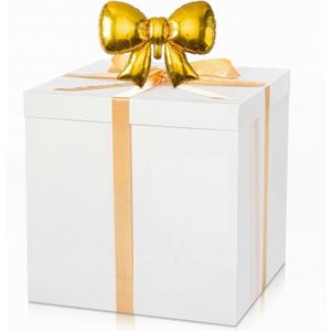 Kolldenn Extra Large Gift Box with Lid 28x28x28, Giant Jumbo White Gift Boxes with Bow Balloon and Ribbon for Gender Reveal Birthday Big Presents Special Celebrations Anniversary Wedding Party Decor, 6 count