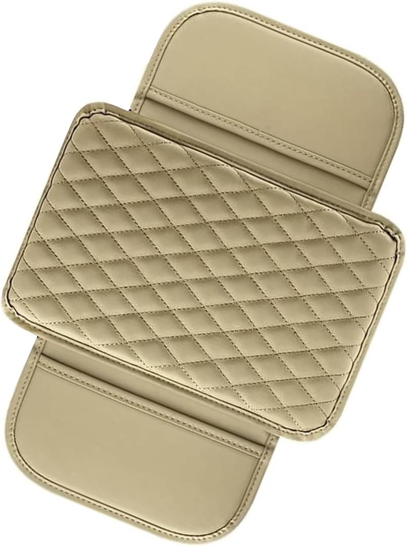 Car Center Console Cover, Car Arm Rest Cover with Side Storage Bags, 7.8In x 12.1In Universal for Most Cars, Trucks and Vans (Beige)