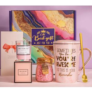 Valentines Birthday Pamper Gifts for Women, Inspirational Thank You Gifts for Her, Relaxation Spa Bath Set Hamper Gift for Sister Mum Wife Friend, Unique Gift Box Coffee Mug Scented Candle Bath Salts