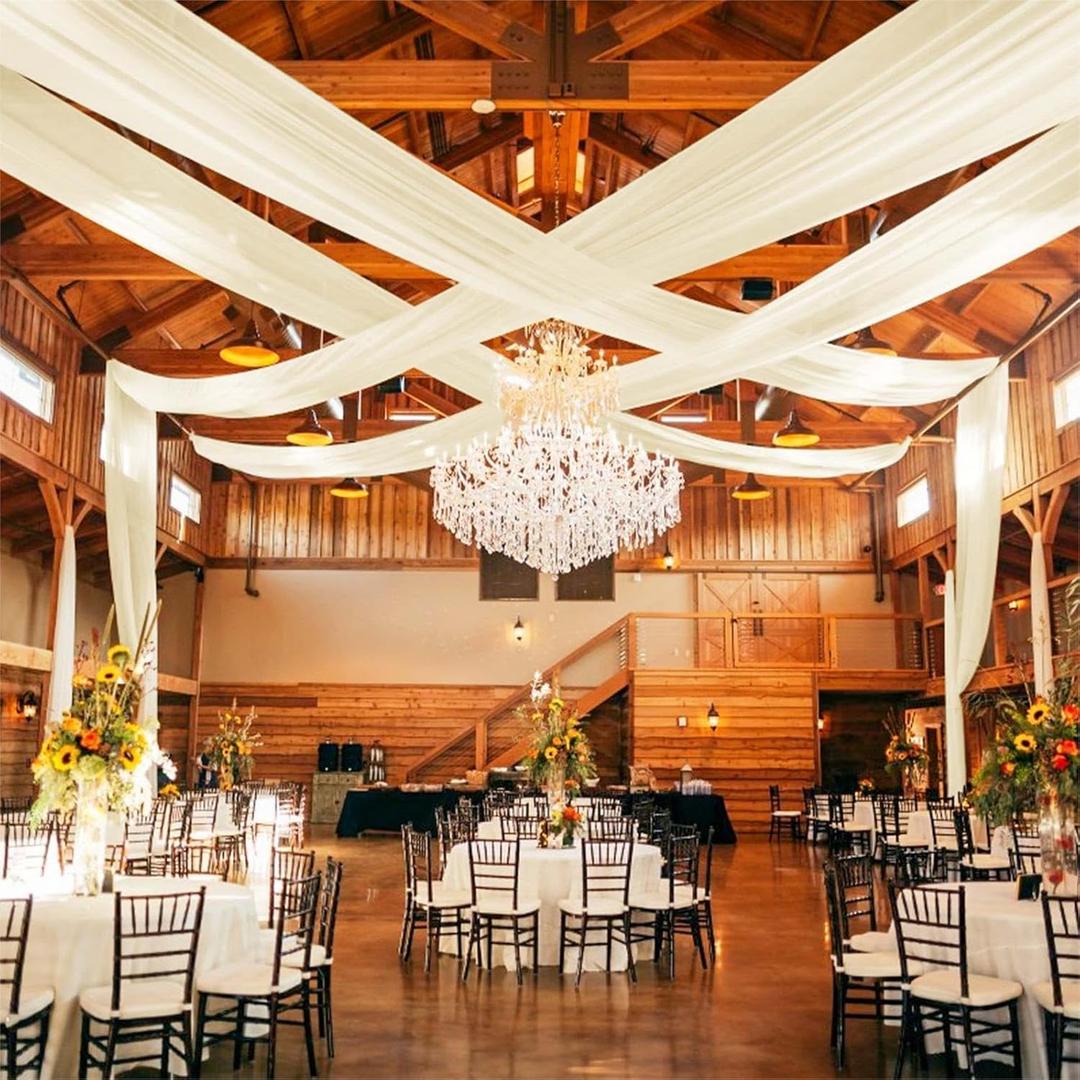 6 Panels Ivory Ceiling Drapes for Wedding 5ftx40ft Ceiling-Drapes Wedding Arch Draping Fabric Cheesecloth Sheer Curtain Romantic Decorations for Party Banquet Ceremony Stage