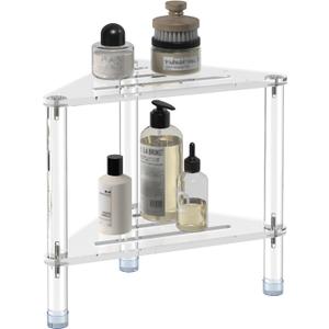 Acrylic Corner Shower Stool for Shaving Legs 11.42" D X 11.42" W X 14.37" H, Triangle Shower Foot Rest with Storage Shelf, Heavy Duty, for Inside Shower,