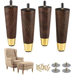 7 Inch Wood Furniture Legs, Cone Sofa Legs Set of 4, Mid Century Modern Desk Feet, Replacement for Legs for Furniture or DIY Projects- Sofa Legs, Chair, Ottoman, Stool, Coffee Table, Bed, Etc.
