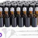 50Pcs Amber Glass Roller Bottles for Essential Oils 3ml Glass Roll on Bottles with Stainless Steel Roller Balls Mini Sample Vials Cosmetics Small Container (Amber, 3ml)