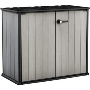 Keter Patio Store 4.6 x 4.0 ft. Resin Outdoor Storage Shed with Paintable and Drillable Walls for Customization-Perfect for Yard Tools and Pool Toys, Grey