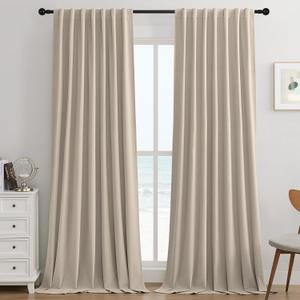 Joydeco Light Beige 100% Blackout Curtains 96 Inch 2 Panels, Luxury Thermal Light Beige Velvet Curtains for Bedroom Living Room, Soundproof Blackout Window Drapes, Rod Pocket & Back Tab (52W x 96L)