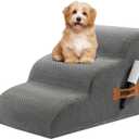 Romrol Dog Stairs Ramp for Beds Couches, Extra Wide Pet Steps with Durable Non-Slip Waterproof Fabric Cover, Dog Slope Stairs for Small Dogs and Cats or Pets Friendly, 3-Tiers, 13 Inch, Grey