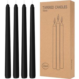 12 Pack Black Taper Candles 10 inch - Taper Candles Dripless, Smokeless, Unscented - 8 Hours Long Burning - Hand Poured Tall Candlesticks - Perfect for Home Decor, Weddings, and Special Occasions