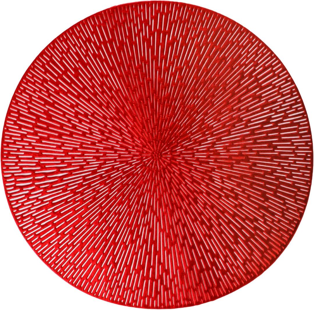 Snowkingdom Red Valentines Placemats Set of 18, Round Vinyl Hollow 15 Inch Metallic Place mats, Washable Wipeable Non Slip Stain Heat Resistant Dining Table Mats for Wedding Christmas Party Decoration