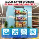 5 Tier Retail Candy Display Rack Metal Storage Shelf with Wheels & 15 Hooks Concession Candy Snack Display Racks Sturdy and Stable Chip Shelf Rack for Stores, Kitchen, Office (5 Tier Black 50cm)