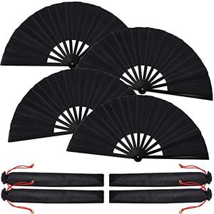 Blulu 12 Pcs 13 Inch Large Folding Hand Fans for Line Dancing Big Clapping Popping Raves Fans Bulk for Dancing Boots on The Ground Festival Party Decoration(Classic Style, Black)