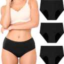 BAMBOO COOL Womens Period Underwear High Waisted Leakproof Postpartum Maternity Panties Soft Breathable Absorbent,3 Pack (Black, XXL)