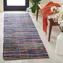 Rag Rug Collection Runner Rug - 2'3" x 6', Blue & Multi, Handmade Boho Stripe Cotton, Ideal for High Traffic Areas in Living Room, Bedroom (RAR240B)