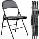Sweetcrispy Folding Chair 4 Pack, Leather Padded Folding Chairs, Sturdy Metal Foldable Chairs, Easy to Use and Store, Outdoor and Indoor, for Home, Office, Party, Comfy, Black