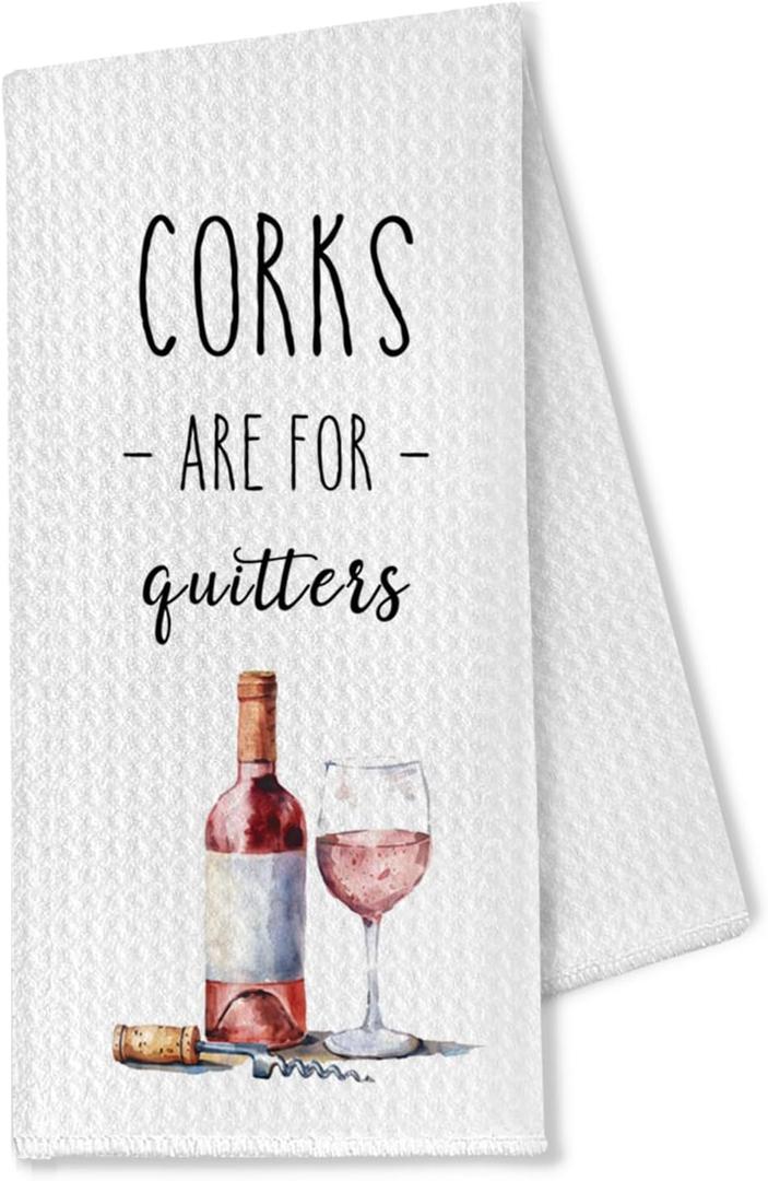 Funny Wine Kitchen Dish Towel,Wine Gifts for Women Men,Funny Hand Tea Bar Towel for Kitchen Bathroom Decor,16x24 Inches (Corks)