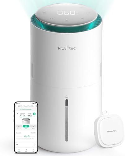 Provirtec MistFree Smart Humidifier for Bedroom, Evaporative Humidifier No White Dust, Auto Humidity & APP Control, 3L Water Tank Easy to Clean, Sleep Mode, Timing, Humidifiers for Nursery/Baby(White)