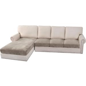 H.VERSAILTEX Velvet Stretch Sectional Couch Covers 4 Pieces Sofa Seat Cushion Covers L Shape Separate Cushion Couch Chaise Cover for Both Left/Right Couch (Large Sofa 3 Seater + 1 Chaise, Oatmeal)