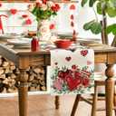 Artoid Mode Red Roses Flowers Eucalyptus Valentine's Table Runner, Wedding Kitchen Dining Table Decoration for Home Party Decor 13x120 Inch