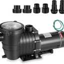 2 HP Pool Pump 6800 GPH Self Priming in/Above Ground Swimming Pool Pump 110V/220V Dual Voltage Single Speed Pumps with Strainer Basket 6Pcs Connectors
