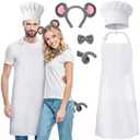 XLSXEXCL 5-Piece Ratatouille Couple Costume Set for Adults, Chef Mouse Costume Accessories with Adjustable White Apron, Hat, Bow Tie, Mouse Headband and Tail for Halloween Cosplay