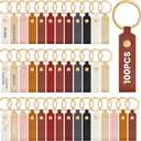 Wavyknot 100 Pcs PU Leather Keychain Blanks Bulk Laser Engraving Blanks Keychain Kit with Key Rings for DIY Key Chains Craft(3.7 x 0.7 Inches,Multicolor)
