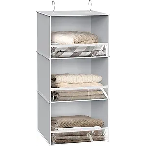 Simple Houseware 3 Shelf Hanging Closet Organizer with Front Stopper, Light Green
