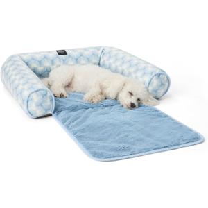 Nicole Miller New York PET Kendall Fluted Geo Cozy Couch Protector Pet Bed, Cozy & Calming, Non-Slip Bottom, Machine Washable, Blue, Large 40"x23"x4"