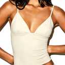 SUUKSESS Women Sexy Deep V Neck Sleeveless Fitted Basic Tops Y2K Tank Top Cami (Medium, Cream White)
