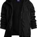 Reebok Womens Windbreaker Jacket - Water and Wind Resistant Midweight Cozy Sherpa Fleece Insulated Softshell Jacket for Women (Large, Black)