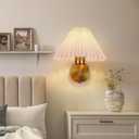 Battery Operated Wall Sconces Set of 2, Gold Wireless Rechargeable Wall Sconces with Remote Control & Magnetic Bulbs, Dimmable 15 Colors Pleated Shade Wall Lights for Bedroom, Living Room Decor Gift