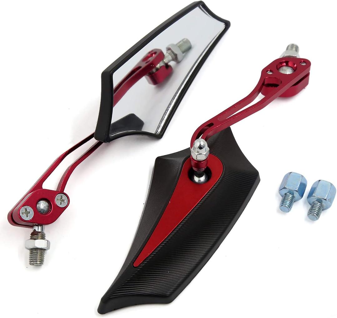uxcell Motorcycle Aluminum Alloy Red Black Handlebar Rear View Side Mirror 2 Pcs