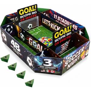 Large 3D Soccer Food Serving Tray, Corner Sauce Holders, 4 Divided Sections & Roomy Center Section Snack Organizer Tray, Food Stadium for 2026 Soccer Watch Parties & Game Day, Tailgate