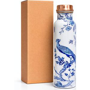 Novera Pure Copper Water Bottle for Drinking 34 oz Leak Proof Lid Bottle for Yoga Gym Office Home and Travel (Peacockk)