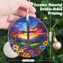 2 x Cross 3.5 Inch Ceramic Christmas Hanging Ornament - Cross Spring Flower