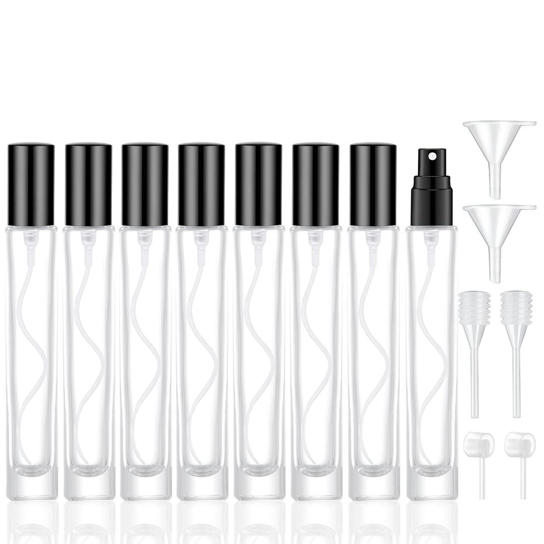 10ml Glass Spray Bottle, Thick Glass Atomizer, Perfume Decanter Kit, Small Travel Perfume Atomizer Bottle Refillable (8PCS, Black)