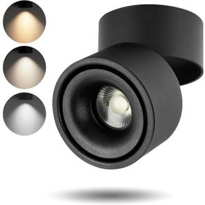 LED Dimmable Ceiling Spotlight 12W 3CCT 3000K/4000K/5000K Adjustable Indoor Directional Spotlight Fixtures for Room Living Hallway Gallery Art Light,CRI93 1200LM (Black)